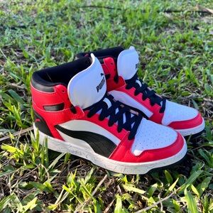 Puma Red and White High-Tops with Black Accents